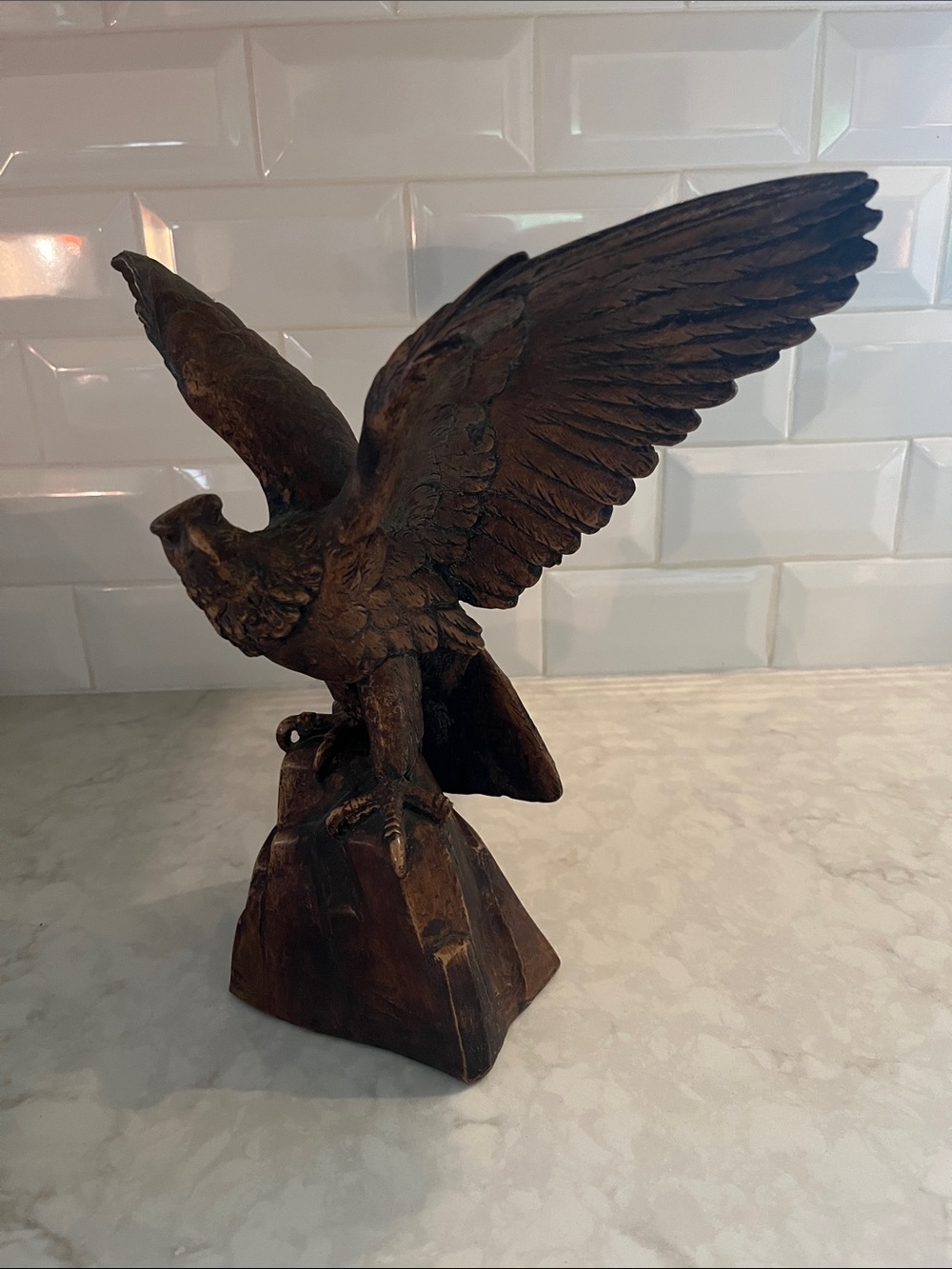 Vintage Carved  Eagle Sculpture Americana, Patriotic, 11” x 11.5”